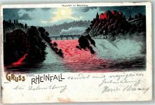 8212 Neuhausen am Rheinfall 1903 Lithographie Mondschein Eisenbahn