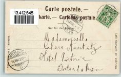 3855 Brienz BE 1902 Lithographie / Prägedruck Passepartout Jagd Gämse Edelweiss Rucksack