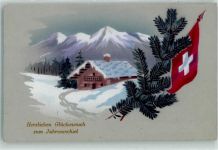 Chalet im Schnee Schweizerfahne Neujahrswunsch