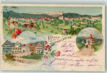 9103 Schwellbrunn 1901 Gebrauchsspuren Gasthaus Zur Harmonie Gasthaus Zum Säntisblick Lithographie