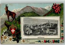 2800 Delémont Delsberg Prägedruck Passepartout Gämse Edelweiß Wappen Lithographie