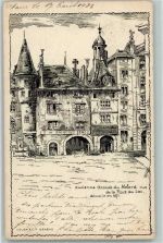 Le Molard 1901 Künstlerkarte Arkaden Place du Lac sign. H. H.