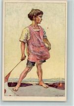 sign. Carl Liner Bundesfeier Kind mit Fahne Bundesfeier Ganzsachen Schweiz 1927 Künstlerkarte