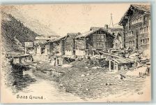 3910 Saas-Grund 1900 Künstlerkarte Chalets sign. G ff