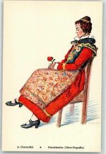 Künstlerkarte sign. A. Christoffel Frau in Festkleid Schw. Trachten-und Volksliedervereinigung