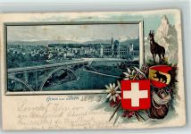 3000 Bern Berne 1902 Passepartout Prägedruck Viadukt Gämse Jagd Wappen Lithographie