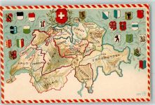 Prägedruck Landkarte Schweizer und kantonale Wappen