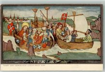 Saanen Fahrt der Tebäischen Legion nach Rom , Fresken aus dem XV Jahrhundert in der Kirche Motiv Schweiz 1928 Künstlerkarte