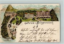 6363 Bürgenstock 1900 Lithographie Gruss aus - Hotel, Bergbahn, Verlag Gebr. Metz 3039 AK