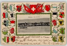 1110 Morges 1907 Lithographie Wappen Fahne