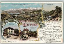 8825 Hütten 1900 Lithographie Sihlpartie Gasthaus Zur Krone Dependance Bären Postkutsche