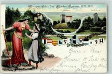 5245 Habsburg 1903 Lithographie Centenarfeier des Kanton Aargau Schloss Stein Baden Habusburg Laufenburg Helvetia Wappen