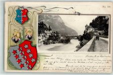 1890 St-Maurice 1903 Prägedruck Pont Brücke Wappen Blumen Sterne Rot Blau