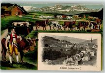 9063 Stein AR 1917 Lithographie Alpauftrieb Tracht Pfeife