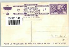 Flugpost Bundesfeier 1928 für das Alter sign. E. Beurmann Bundesfeier Ganzsachen Schweiz Künstlerkarte