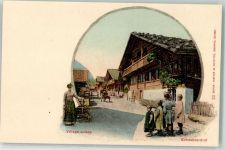 Schweizerdorf Pferdekutsche Leiterwagen Motiv Schweiz