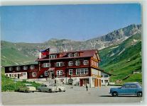 9497 Triesenberg - Alpen Hotel 1605 m Gasthaus Fahne Blau Rot Autos Berge