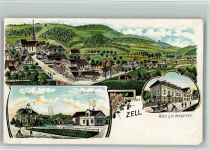 6144 Zell LU 1907 BOAKC Lithographie Post Bahnhof Hotel Lindengarten Gebrauchsspuren, bitte Scan genau beachten!