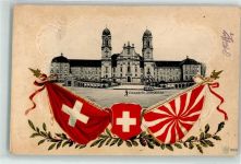 8840 Einsiedeln 1906 Prägedruck Stiftskirche Wappen Flaggen