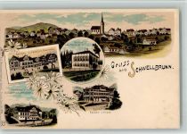9103 Schwellbrunn BOAKC Lithographie Gasthaus Pension Zur Harmonie Gasthaus Badeanstalt Zum Hirschen Gasthaus Zum Säntisblick Gasthaus Pension Zum Kreuz Verlag Künzli Nr 1886