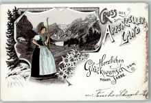 Lithographie Gruss aus Neujahr Appenzeller Land Tracht AK