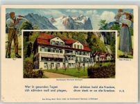 3860 Meiringen Künstlerkarte Bezirksspital Oberhasli Tracht sign. Hans Widmer