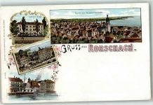 9400 Rorschach 1899 Lithographie Institut Wiget Töchter Institut Stella Maris Bahnhof Hafeneinfahrt