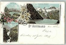 St Gotthard 1898 Gebrauchsspuren Hotel Monte Prosa Reusquelle Wasserfall St. Gotthard Lithographie