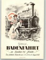 5400 Baden 1937 Künstlerkarte Die erste Schweizerbahn 1847 Festkarte