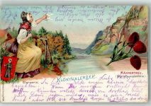 8750 Glarus Lithographie Tracht Glanerin Wappen Blumen Männertreu Klöntalersee Bahnpost Zug 72