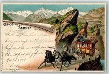 Fünfspänner Verlag Schlumpf Postkutsche Schweiz Lithographie