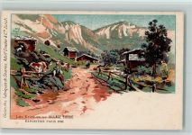 1900 Lithographie Les Etables au Village Suisse Rinder Exposition Paris 1900