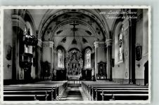 3954 Leukerbad Loèche-les-Bains Foto AK Kirche Innenansicht Altar Bahnpost Zug 1433