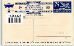 Flugpost Bundesfeier 1928 für das Alter sign. Ed. Renggli Bundesfeier Ganzsachen Schweiz Künstlerkarte