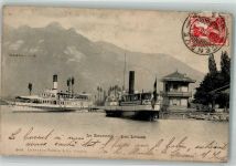 1897 Bouveret 1910 Foto AK Hafen Dampfschiffe Lac leman Briefmarke Bildseite