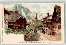 75000 Paris 1900 Lithographie / Künstlerkarte une Rue du Village Suisse Weltausstellung Tracht sign.