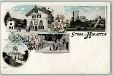 4115 Mariastein 1899 Lithographie Hotel de la Poste Ruine Landskron Kloster Kirche Unterirdische Gnadenkapelle