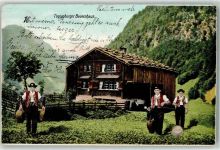 4438 Langenbruck 1907 - Toggenburger Bauernhaus Sennen mit Kuhglocken Ort lt. Stempel