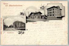 3053 Münchenbuchsee 1900 Gebrauchsspuren Bahnhof Hauptstrasse Oberes Schulhaus Bahnpost Zug 255 Nr. 12