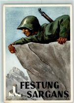 7320 Sargans Gebrauchsspuren Festung Soldat Gewehr sign Künstlerkarte