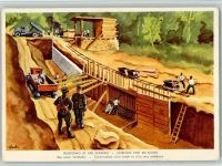 Irgendwo in der Schweiz Bau einer Tankfalle sign Vignette Grenzbesetzung 39/40 Militär Schweiz Künstlerkarte