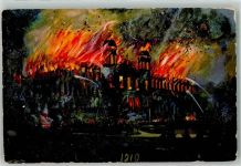 6430 Schwyz Künstlerkarte sign Schindler A. Collegium Maria Hilf Brand Feuer Feuerwehr Katastrophe 3. April 1910