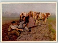 Rinder Pflug Bauern sign. Bachmann Hans Nr.5 Pro Infirmis Schweiz Künstlerkarte