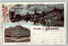8000 Zürich 1902 Karte beschädigt Gruss aus Lithographie Mondschein Pferdestraßenbahn