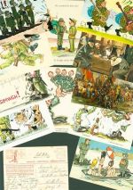 Lot mit 46 AK und 2 Fotos Humor Karikatur Portrait Gruppenbild Feldpost Militär Schweiz Posten 21 bis 100 AK