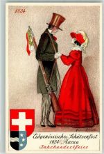 5000 Aarau Künstlerkarte Eidgenössisches Schützenfest Jahrhundertfeier Wappen sign.