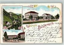 4227 Büsserach 1900 BOAKC Lithographie Schloss Thierstein Gasthaus Zur Post Schulhaus Seidenfabrik