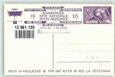 Flugpost Bundesfeier 1928 für das Alter sign. E. Beurmann Bundesfeier Ganzsachen Schweiz Künstlerkarte