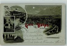 9470 Buchs SG 1899 Lithographie / Mondschein Schloss und Städtchen Werdenberg Evangel. Pfarrkirche Buchs Bahnhof Buchs