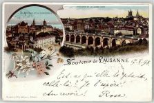 1000 Lausanne Losanna 1898 Lithographie Schloss Grosse Brücke